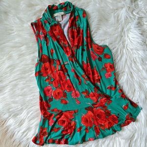 Anthropologie Red Floral Tank Top